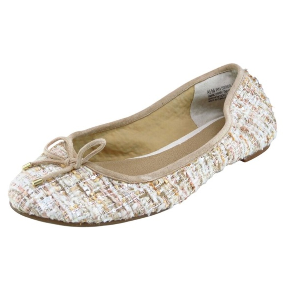 bp Tweed Ballet Flat in Cream and Gold Metallic